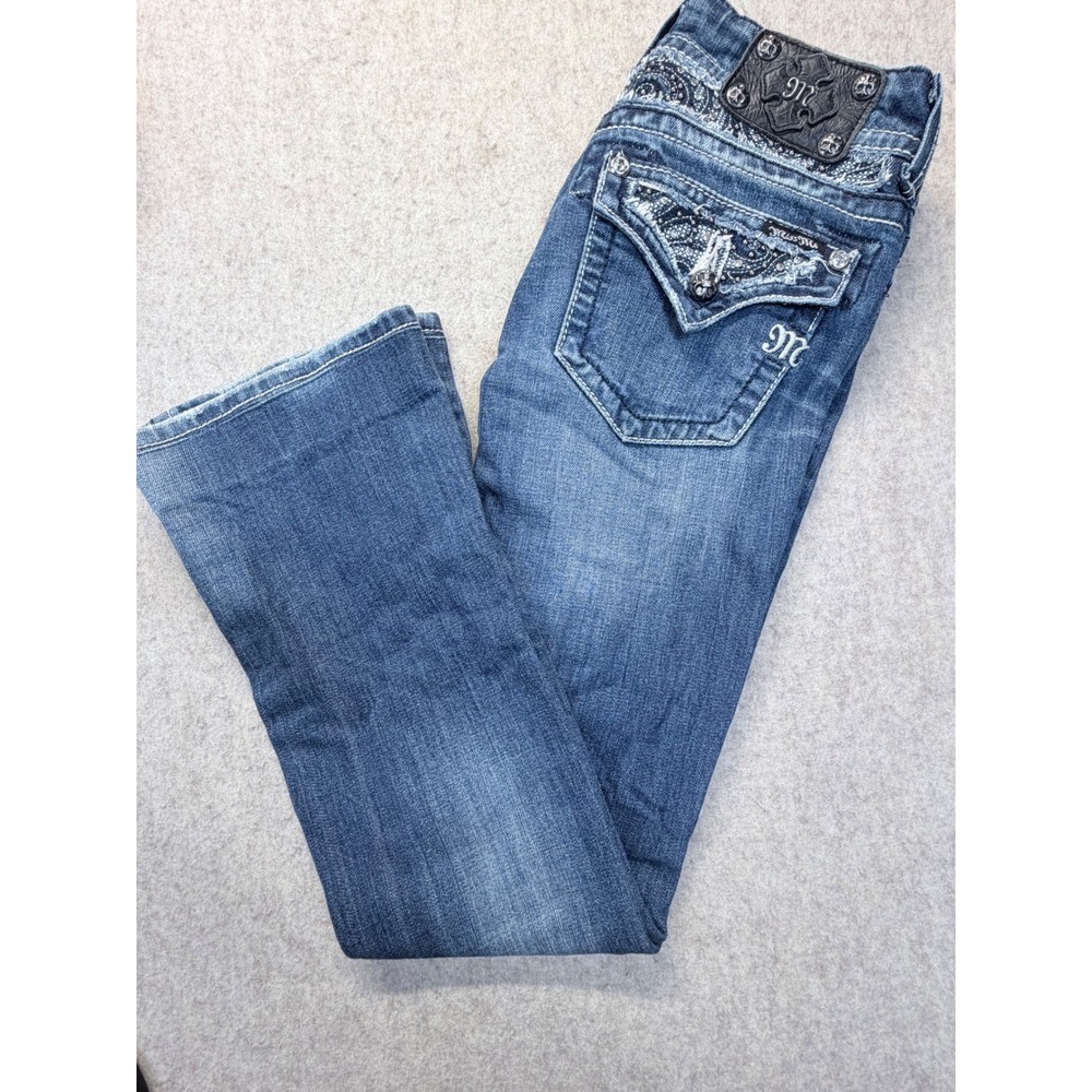Miss Me Women's Blue Boot Cut Jeans with Embellished Back Pockets